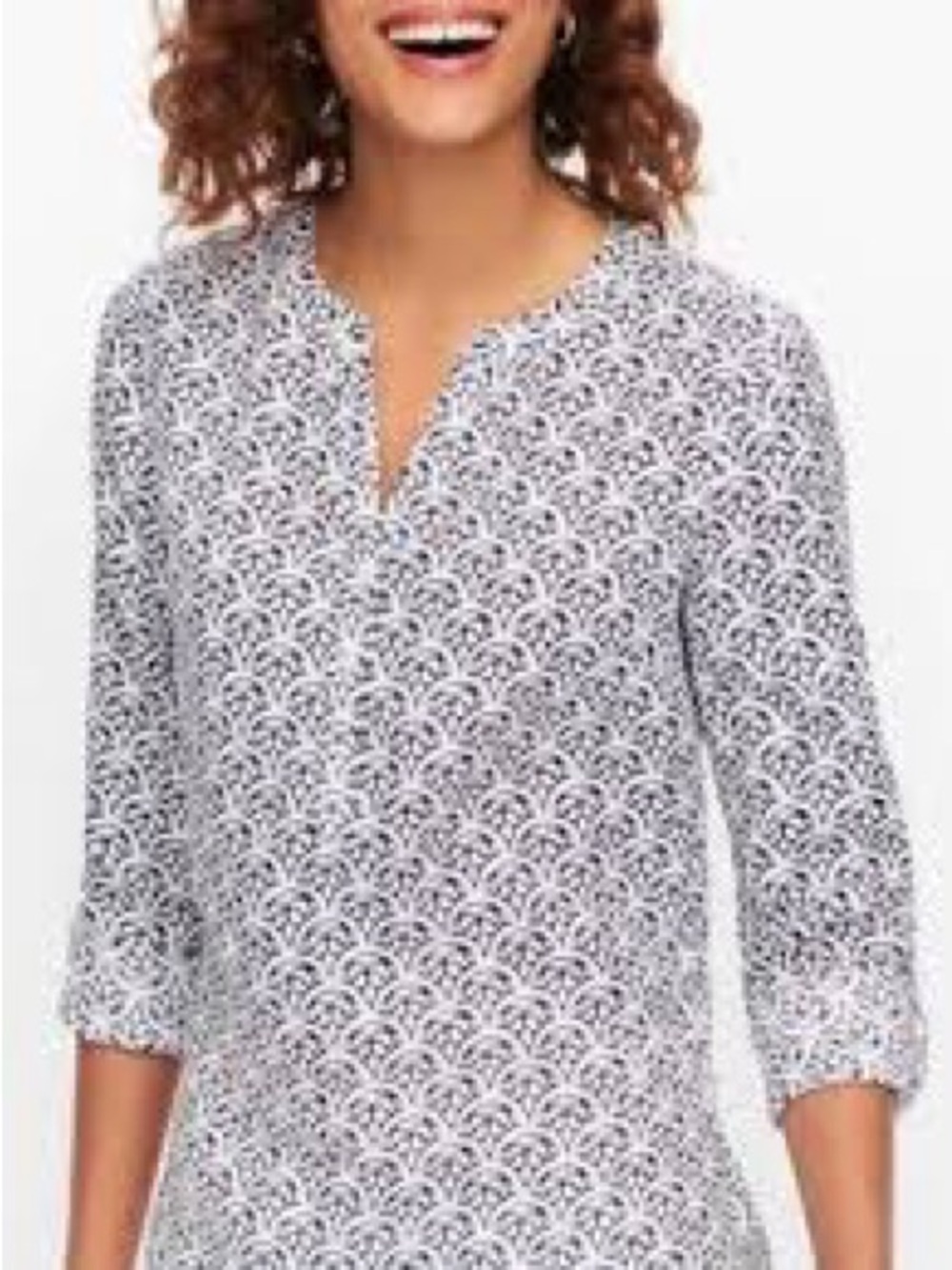 Talbots Linen Print Navy White Tunic Sz 2X